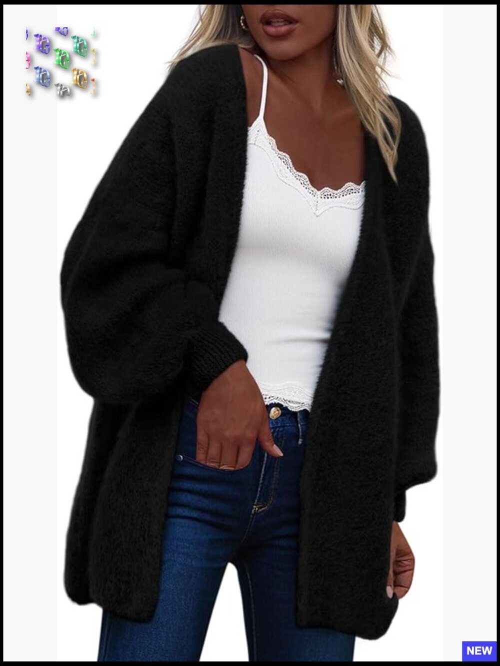 Oversized Cardigan Chunky Knit Drop Shoulder Slouchy Sweater Loose Fit V-Neck